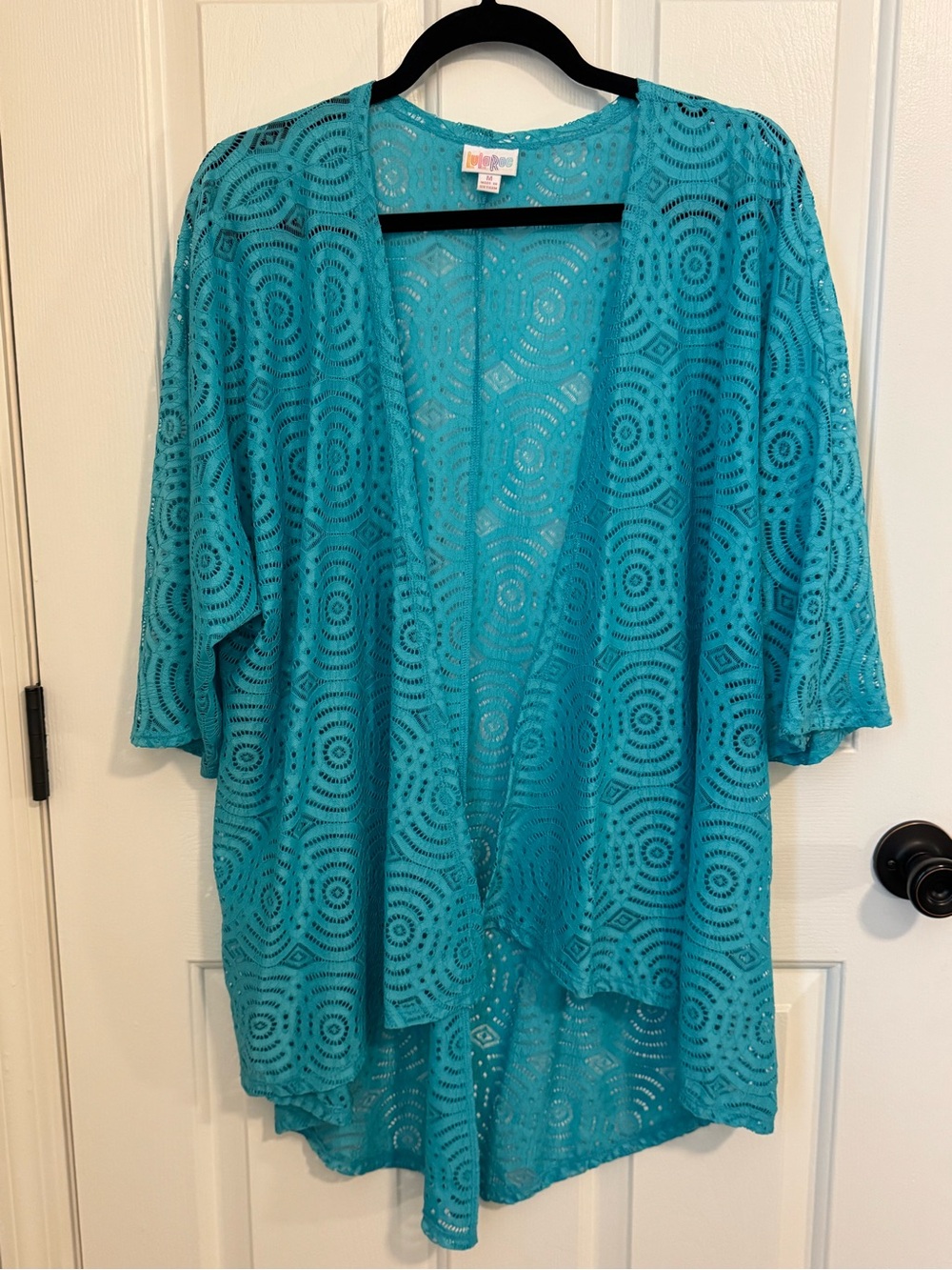 LuLaRoe Lindsay Teal Lace Open-Front Kimono